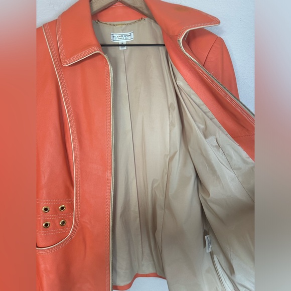 St John Sport by Marie Gray Orange Tangerine Leather Full Zip Jacket Medium - Picture 10 of 16